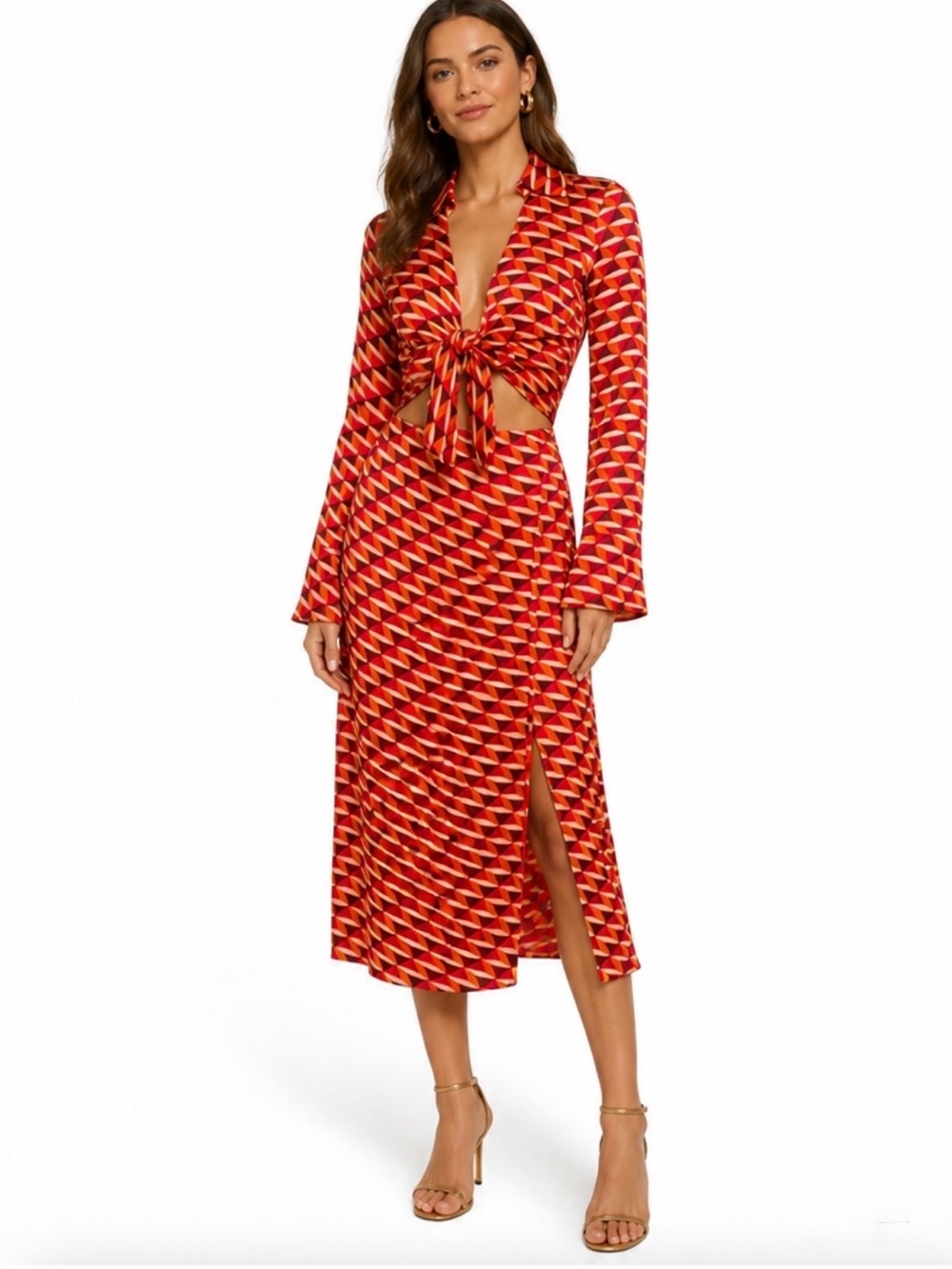 NICHOLAS Red and Orange silk Geometric Dress